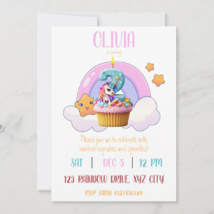 Invitación Torta Fiesta de cumpleaños 2 de Rainbow Unicorn