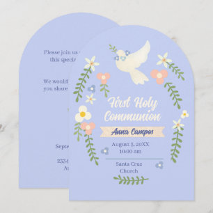 Invitación Torta Floral Paloma Primera Comunión