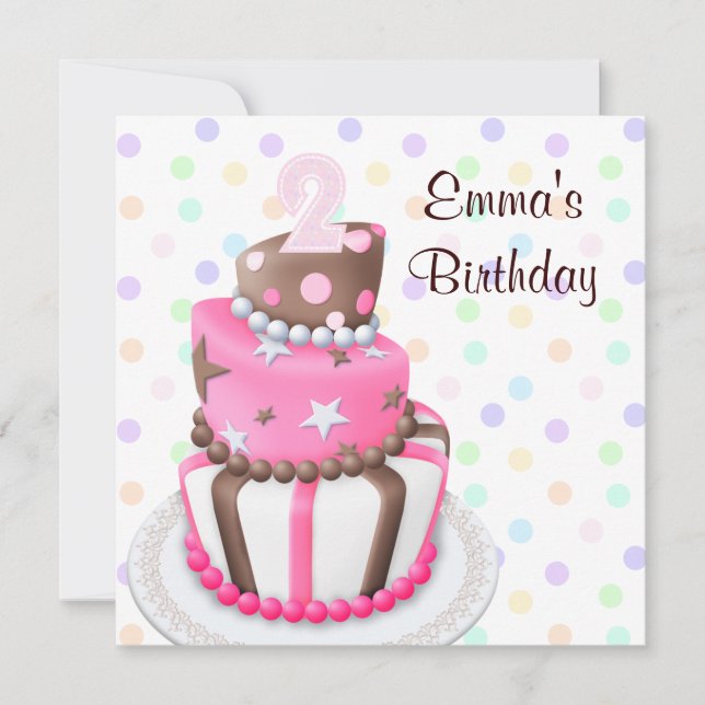Invitación Torta marrón rosa presenta la fiesta de cumpleaños (Anverso)