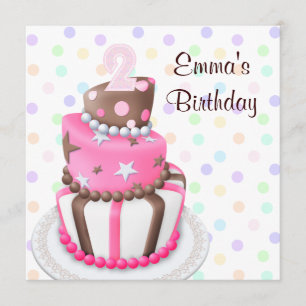 Invitación Torta marrón rosa presenta la fiesta de cumpleaños