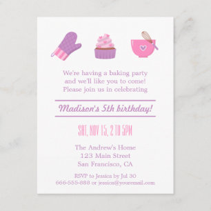 Invitación Torta moderna de cumpleaños con glaseado rosa mora