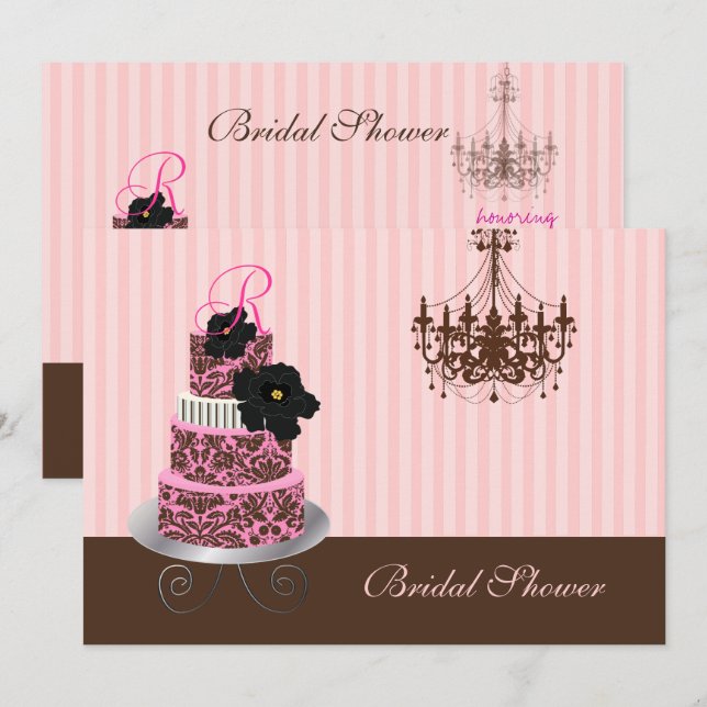 Invitación Torta monograma de PixDezines, ducha de novia (Anverso / Reverso)