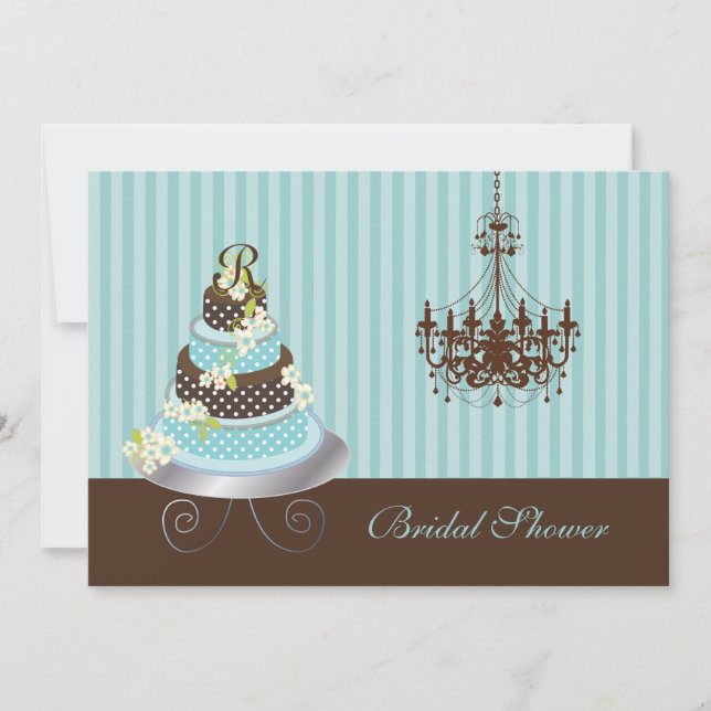Invitación Torta monogramo de PixDezines/verde azulado azul,  (Anverso)