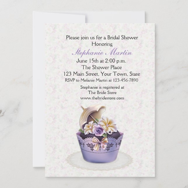 Invitación Torta morada de Bonito, ducha de novia (Anverso)