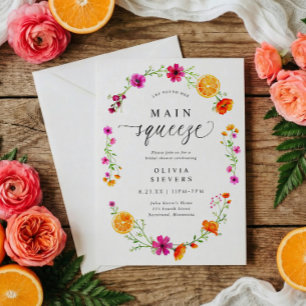 Invitación Torta Naranja Rosa Citrus Baño de Novia