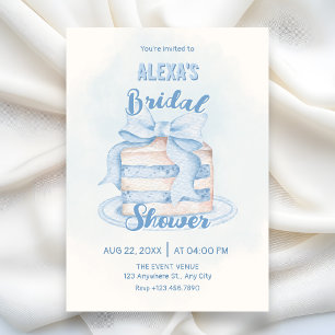 Invitación Torta nupcial azul adorable para despedida de solt