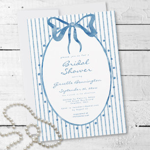 Invitación Torta Nupcial de Cinta de Acuarela Azul Caprichosa