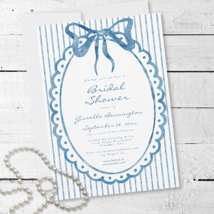 Invitación Torta Nupcial de Cinta de Acuarela Azul Caprichosa