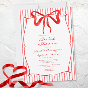Invitación Torta Nupcial de Cinta de Acuarela Roja Caprichosa