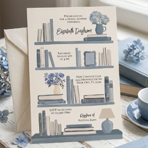Invitación Torta Nupcial de Estantería de Libros Azul Caprich