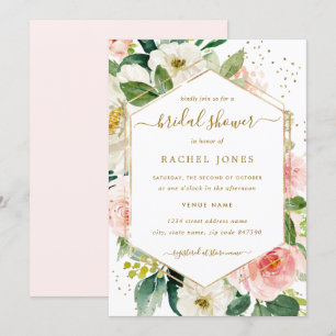 Invitación Torta Nupcial de Floral Rosa Dorado Moderno