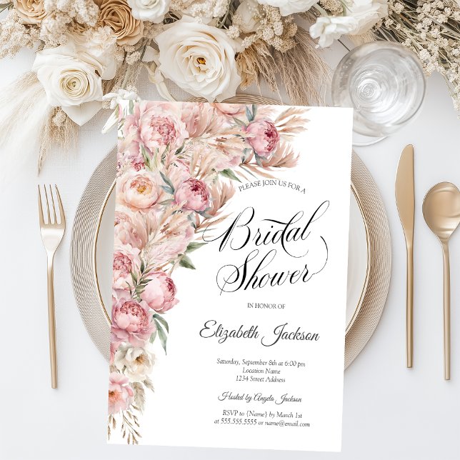 Invitación Torta nupcial de flores rosadas acuarela (Subido por el creador)