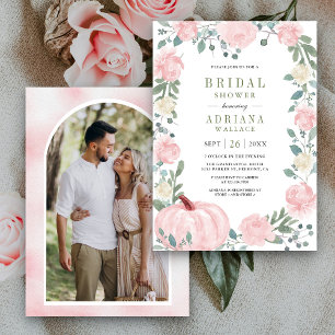Invitación Torta Nupcial de Foto de Calabaza Floral Rosa de R