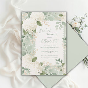 Invitación Torta Nupcial de Hortensias Blancas Verde Salvia V