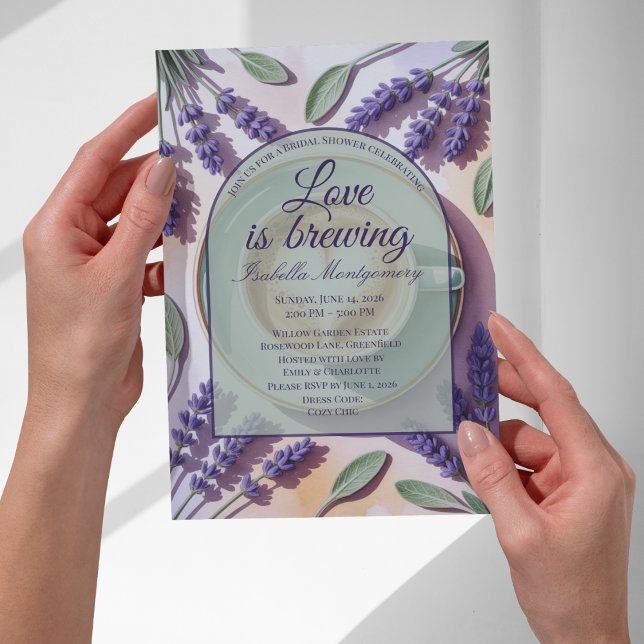 Invitación Torta Nupcial de Love Is Brewing Lavanda Latte (Love Is Brewing Lavender Latte Bridal Shower Invitation
)
