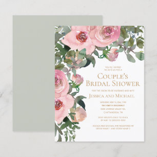 Invitación Torta Nupcial de Pareja Rosa Rubor Verde Salvia