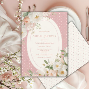 Invitación Torta Nupcial Elegante con Lunares Florales Rosado