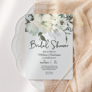Invitación Torta Nupcial Floral Acuarela Blanco Marfil