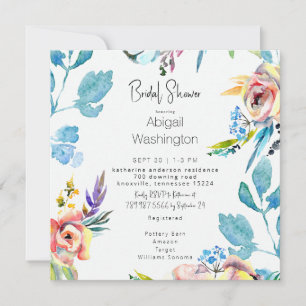 Invitación Torta Nupcial Floral Acuarela Colorida Cuadrada