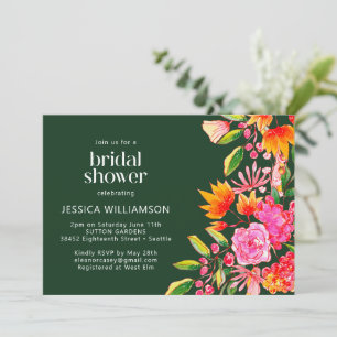 Invitación Torta Nupcial Floral Acuarela Verde Rosa Naranja