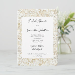 Invitación Torta Nupcial Floral Crema Marfil Romántica