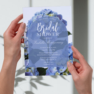 Invitación Torta Nupcial Floral de Hortensias Azules Limpios