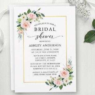 Invitación Torta Nupcial Floral Rosa Blush Acuarela Blanca