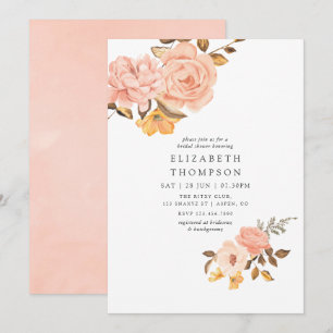 Invitación Torta Nupcial Floral Rosa y Dorado