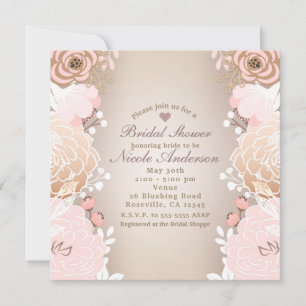 Invitación Torta Nupcial Floral Rosa y Dorado Moderno para Cu