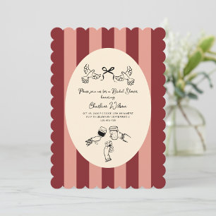 Invitación Torta Nupcial Garabateada con Rayas Rosadas y Roja