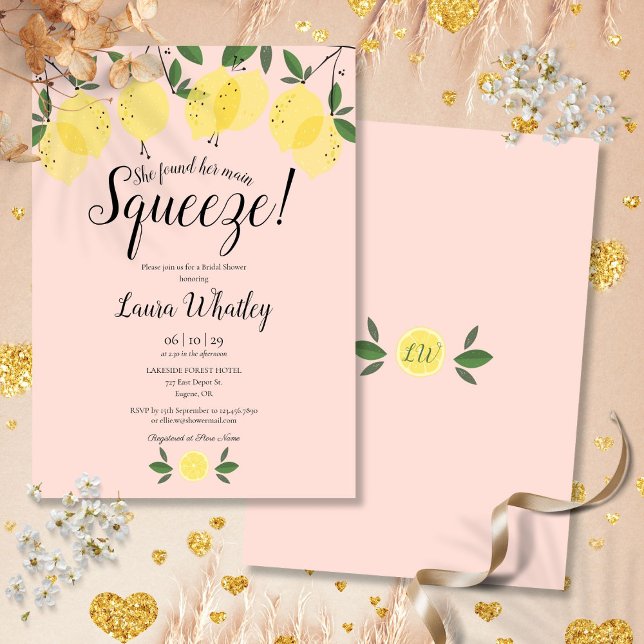 Invitación Torta Nupcial Main Squeeze Limón Rosado (Main Squeeze Lemon Blush Pink Bridal Shower Invitation)