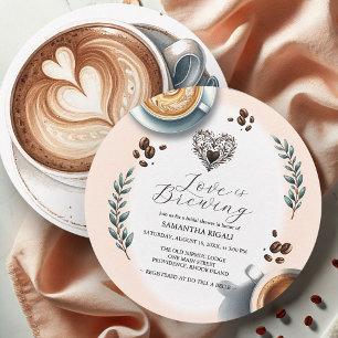 Invitación Torta Nupcial Redonda de Café "El Amor se Está Pre