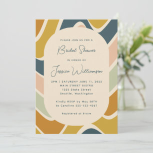 Invitación Torta Nupcial Retro Boho Abstracta Ondulada Pastel