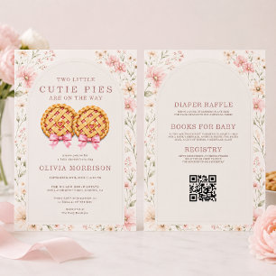 Invitación Torta Pequeña Cumpleaños Gemelos Arco Floral Baño