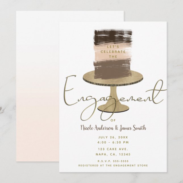 Invitación Torta por Capas Moderno Elegante Fiesta de Comprom (Anverso / Reverso)