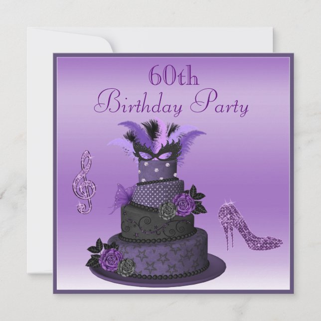 Invitación Torta púrpura de la diva, cumpleaños de los (Anverso)
