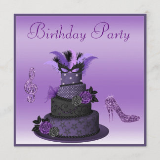 Invitación Torta púrpura de la diva, cumpleaños de los