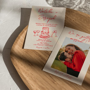 Invitación Torta Roja Dibujada a Mano Retro Foto Única de Bod