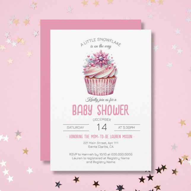 Invitación Torta rosa Bebé Sprinkle Chica de invierno Baby Sh (Pink Cupcake Sprinkle Winter Girl Baby Shower Invitation)