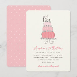 Invitación Torta Rosa Caprichosa Cumpleaños Bebé Niña 1er Cum