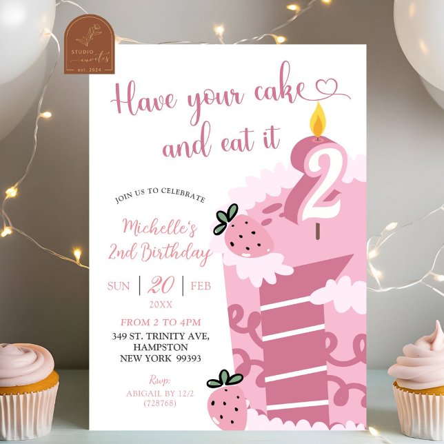 Invitación Torta rosa divertida segundo cumpleaños (Subido por el creador)