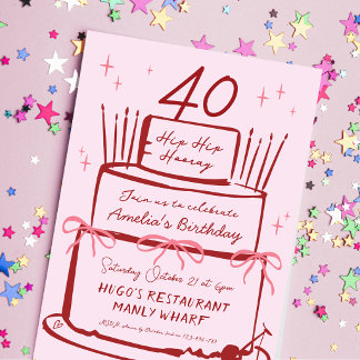 Invitación Torta rosa funky contemporánea dibujada a mano par
