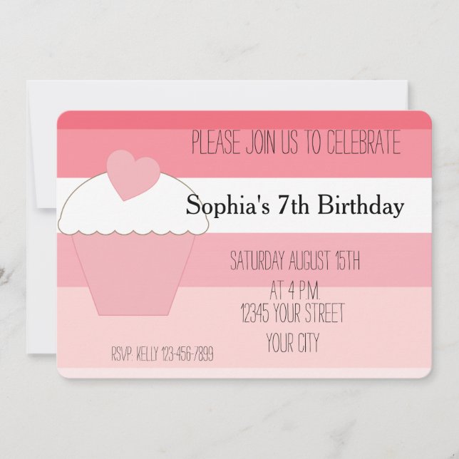 Invitación Torta rosa Ombre Stripes Cumpleaños (Anverso)