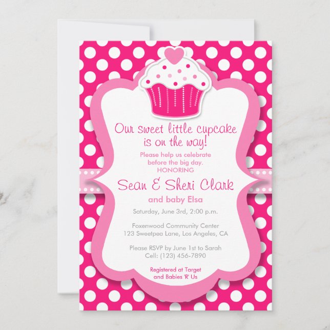 Invitación Torta rosa Polka Chica de Punto Baby Shower Invita (Anverso)