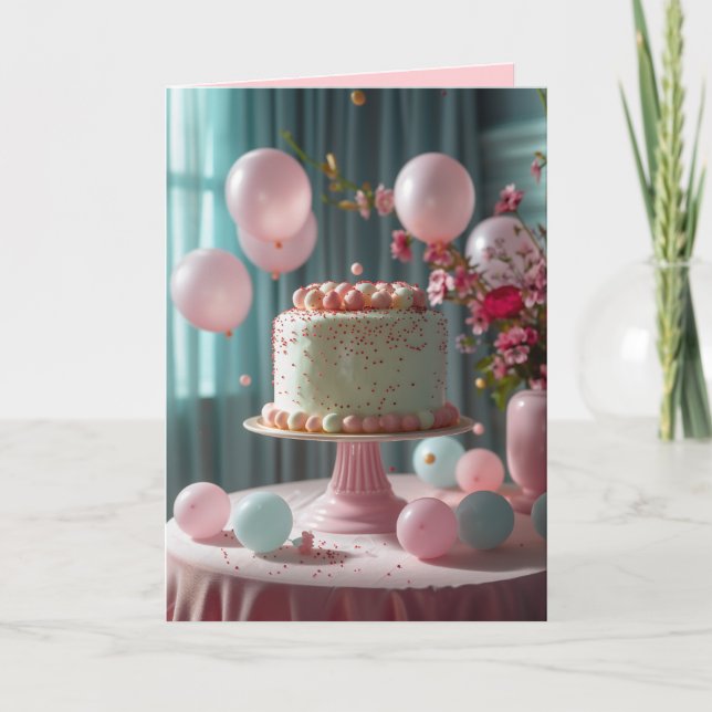 Invitación Torta Rosa y Globos (Anverso)
