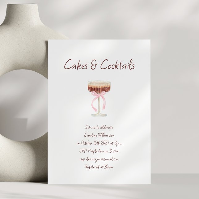 Invitación Tortas Cócteles Espresso Martini Lazo Rosa Fiesta (Subido por el creador)
