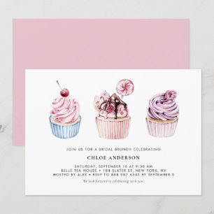 Invitación Tortas de color rosa y morado brunch de novia