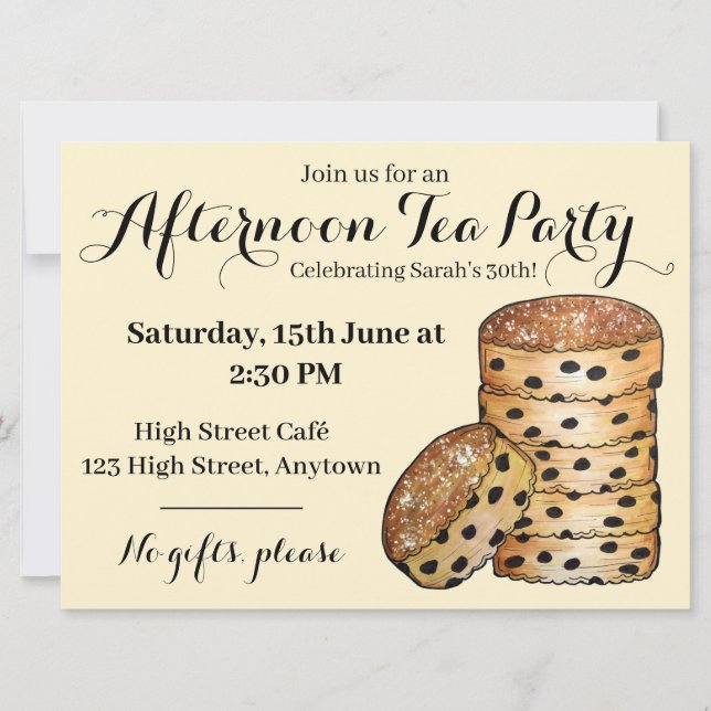 Invitación Tortas Galesas Té de la Tarde Comida Británica (Anverso)