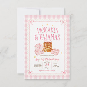 Invitación Tortitas a cuadros rosas y cumpleaños de pijamas