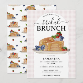Invitación Tortitas Bayas Brunch Cuadro Escocés Rosa Despedid